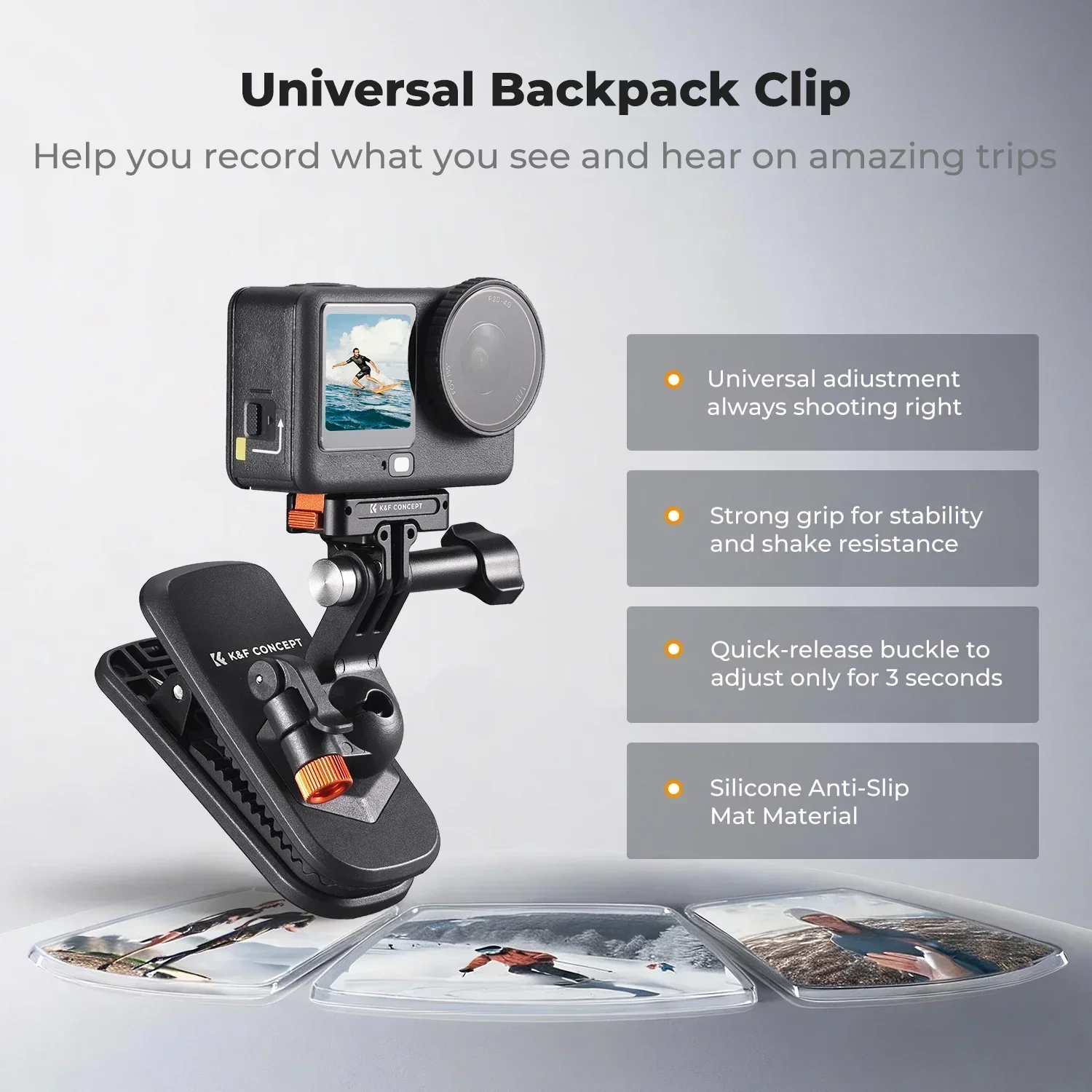 K&F CONCEPT Magnetyczny uchwyt z klipsem do plecaka dla DJI Osmo Action 5 Pro 4 3 Wszystkie GoPro Hero Insta360 X5/4/3 Obrót 180° Szybkie odczepienie — zdjęcie produktu 2