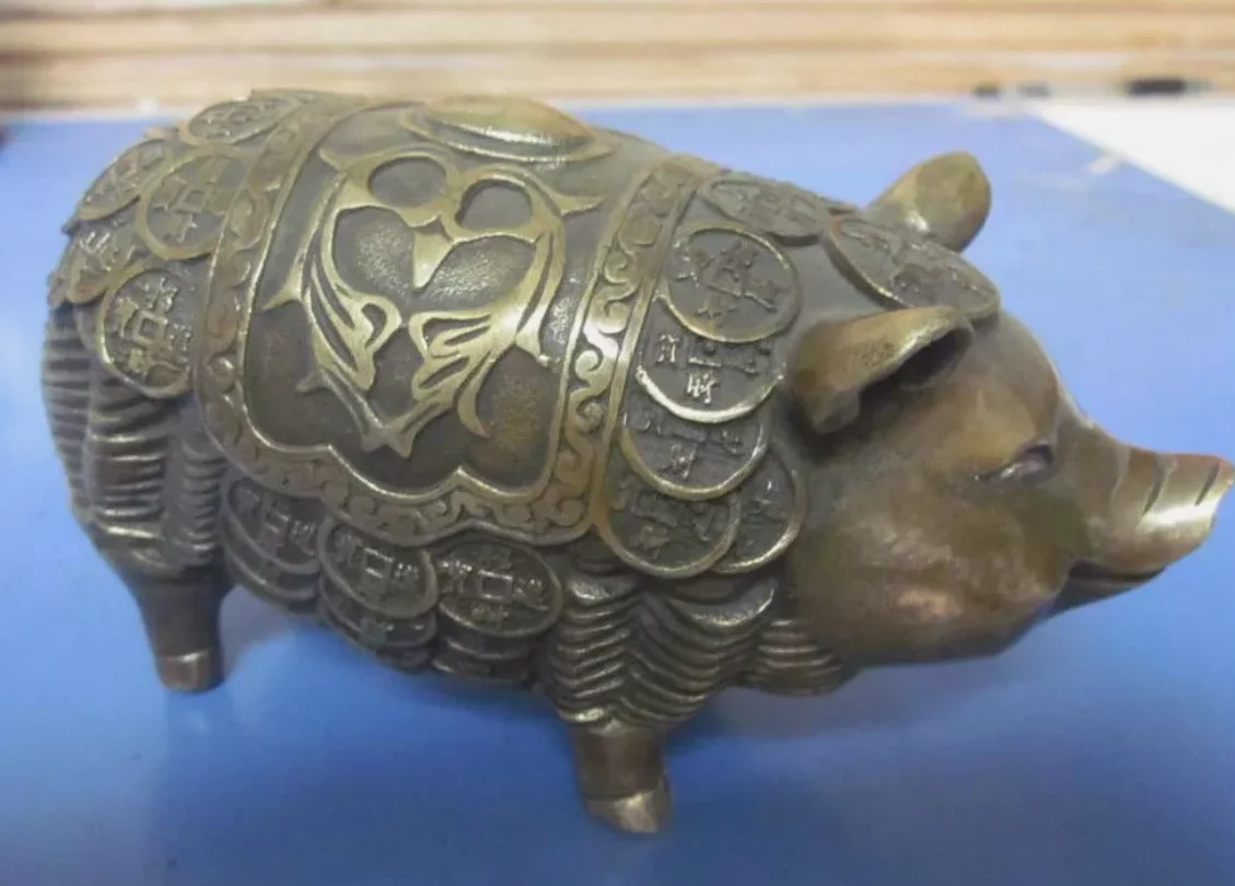 FOLK COLLECTON! CHINESE HANDWORK OLD COPPER PIG STATUE