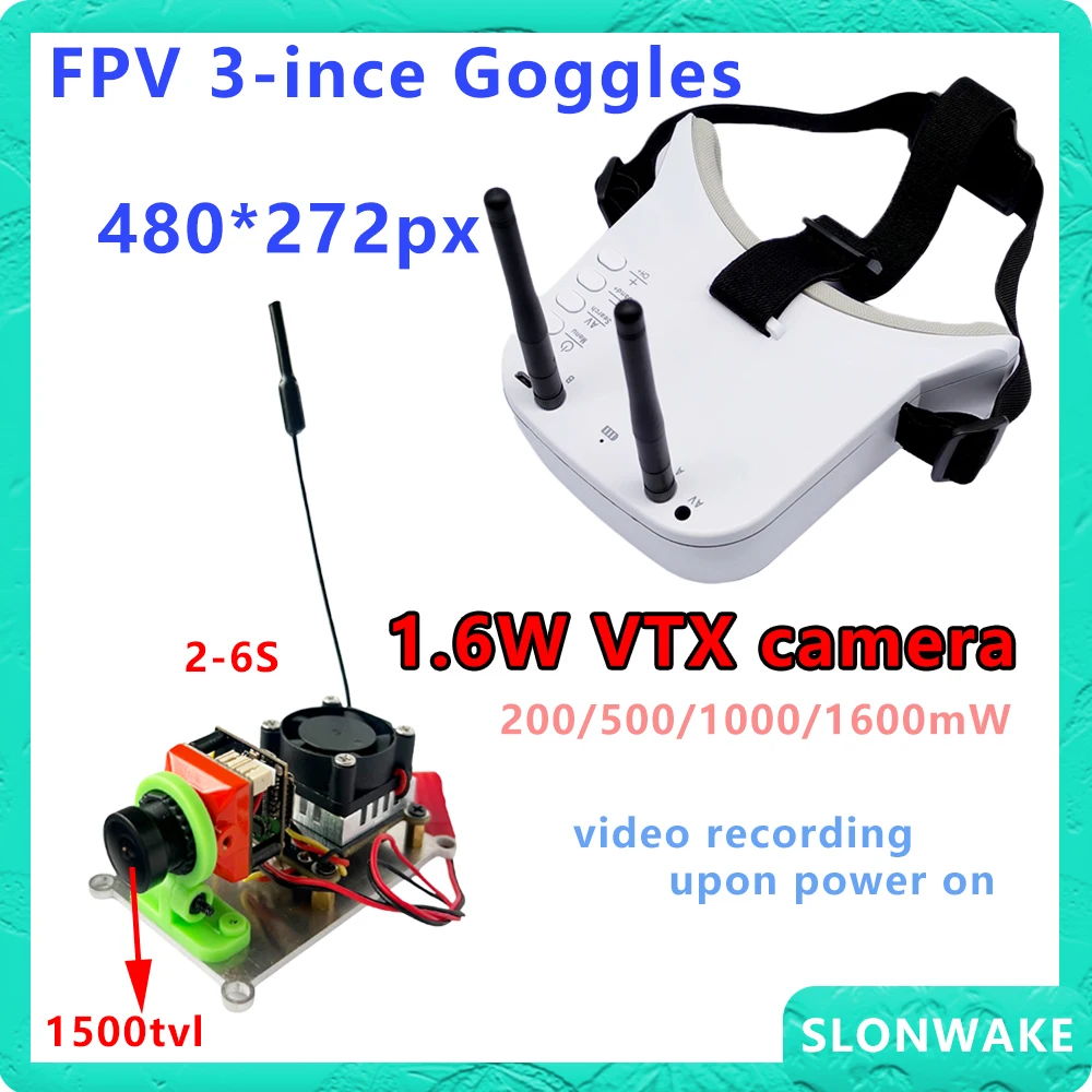 

SLONWAKE FPV 5.8G 48CH 1600mW vtx camera 1500tvl 3ince goggles 480*272px for rc drone camera freestyle drone quadcopter model