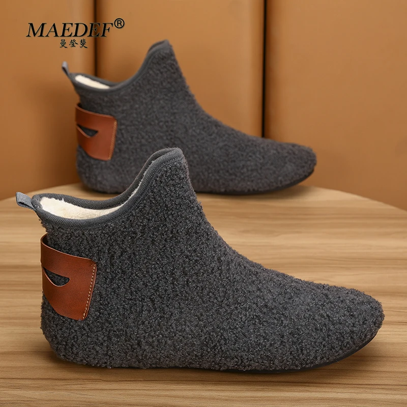 MAEDEF-zapatos de algodón de alta calidad para hombre, zapatillas ligeras sin cordones, mocasines de felpa para interiores, zapatos cálidos de invierno