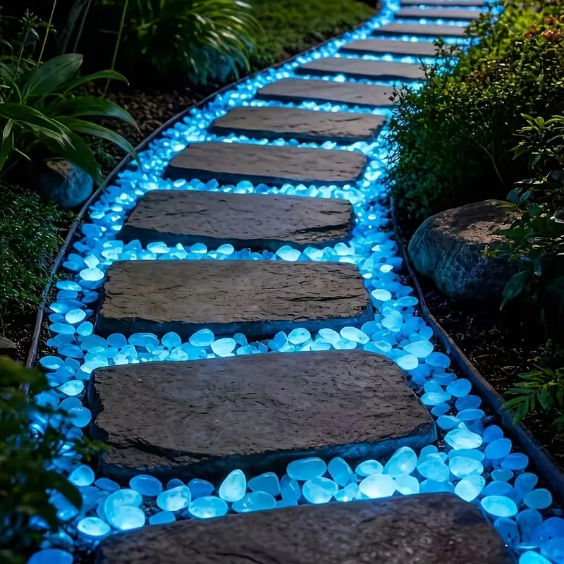 100pc Luminous Glow-in-the-Dark Garden Pebbles for Pathway Lawn Yard Decor Eco-Friendly Glow Stones Rocks