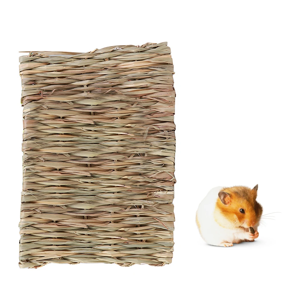

Reed Straw Pet Mat Small Animal Bed Chewing Toy Guinea Pig Nest Bunny Cooling Warming Pad Durable Handmade Cage Liner 40x28x1cm