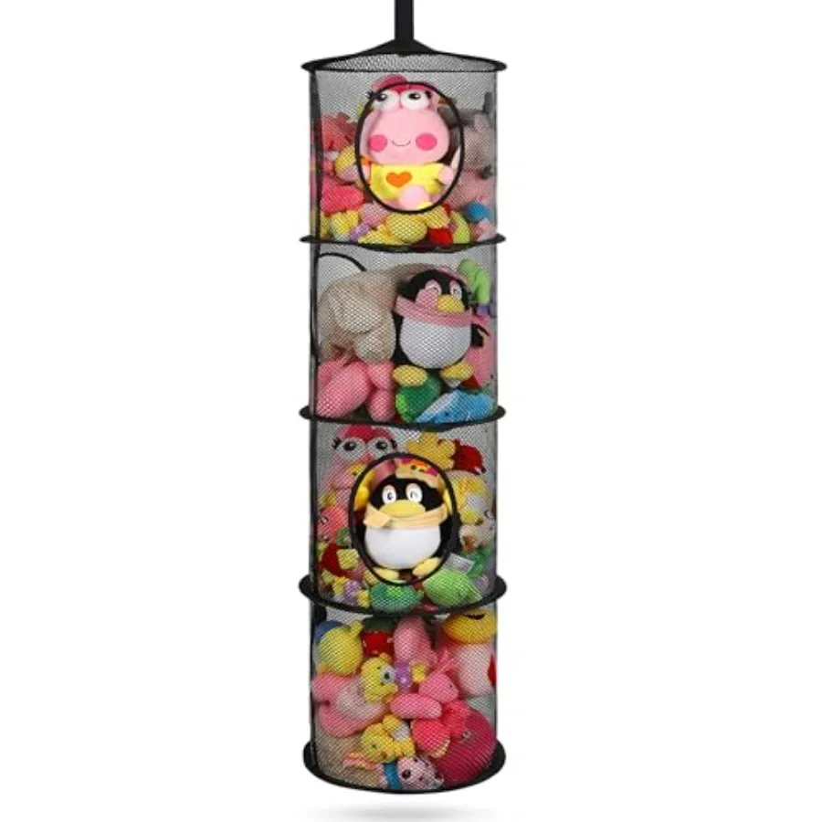 Hanging Stuffed Animal Storage Hammock Net, Black Hanging Mesh Storage Organizer for Room, Holds Plushies, Gloves, Hats, Socks,