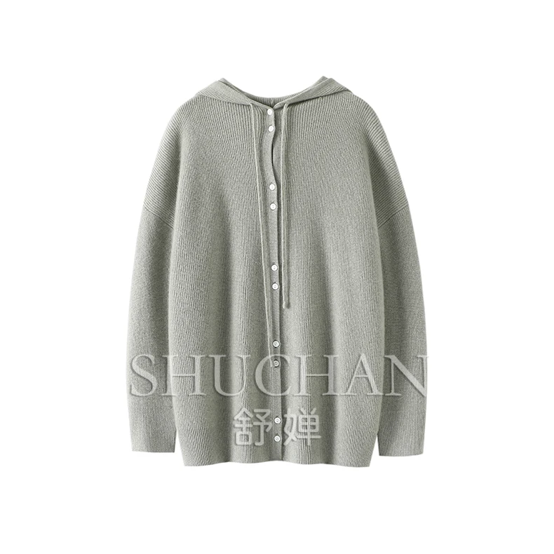 

Casual Thickened Hooded Cashmere Cardigan Women's Pure Cashmere Sweater Knitted Hoodie Winter Women