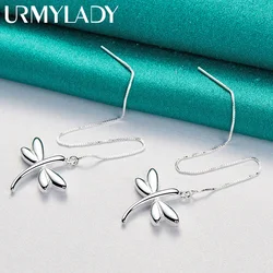 URMYLADY 925 Sterling Silver Dragonfly Ear Line Earrings For Women Wedding Party Fashion Charm Jewelry
