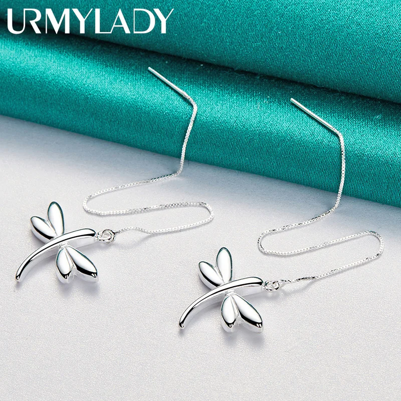 URMYLADY 925 Sterling Silver Dragonfly Ear Line Kolczyki dla kobiet Wedding Party Fashion Charm Biżuteria