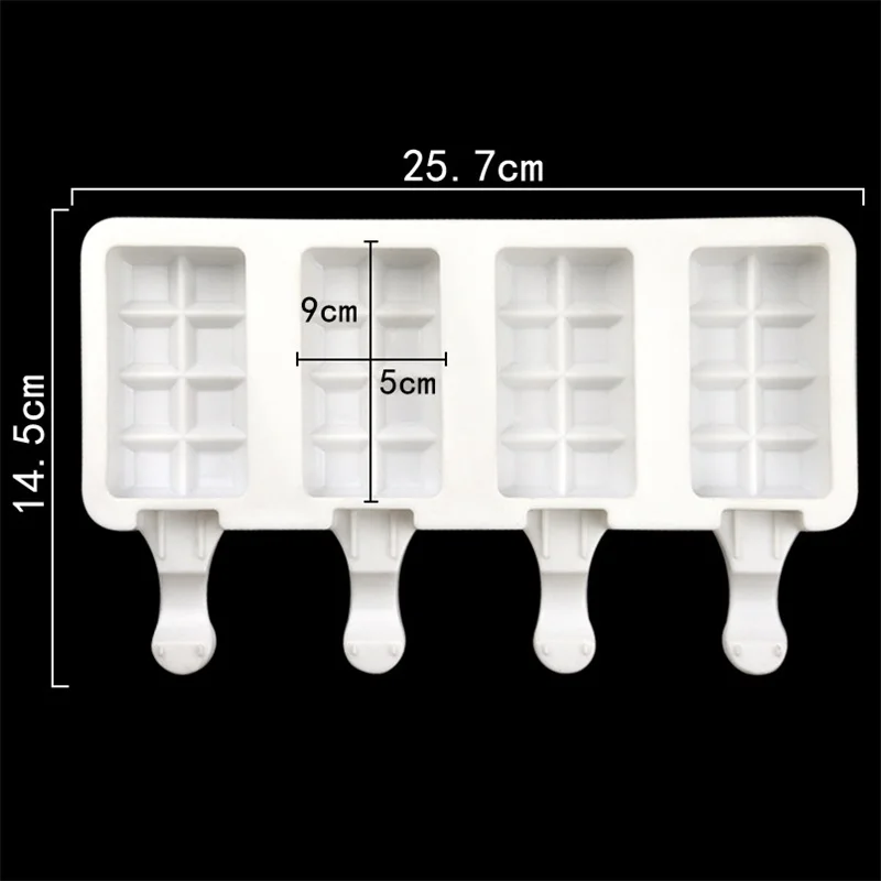 4 consecutive large square ice cream molds, creative handmade, food-grade popsicle molds, not equipped with sticks