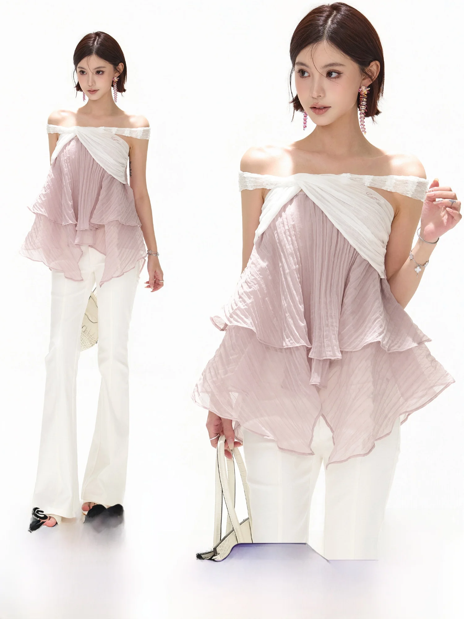 

CYNR Оригинальный дизайн: Женская свободная туника без рукавов с открытыми плечами и плиссировкой, в стиле Casual, из нейлоново-хлопковой смеси, с принтом Сакура Весна