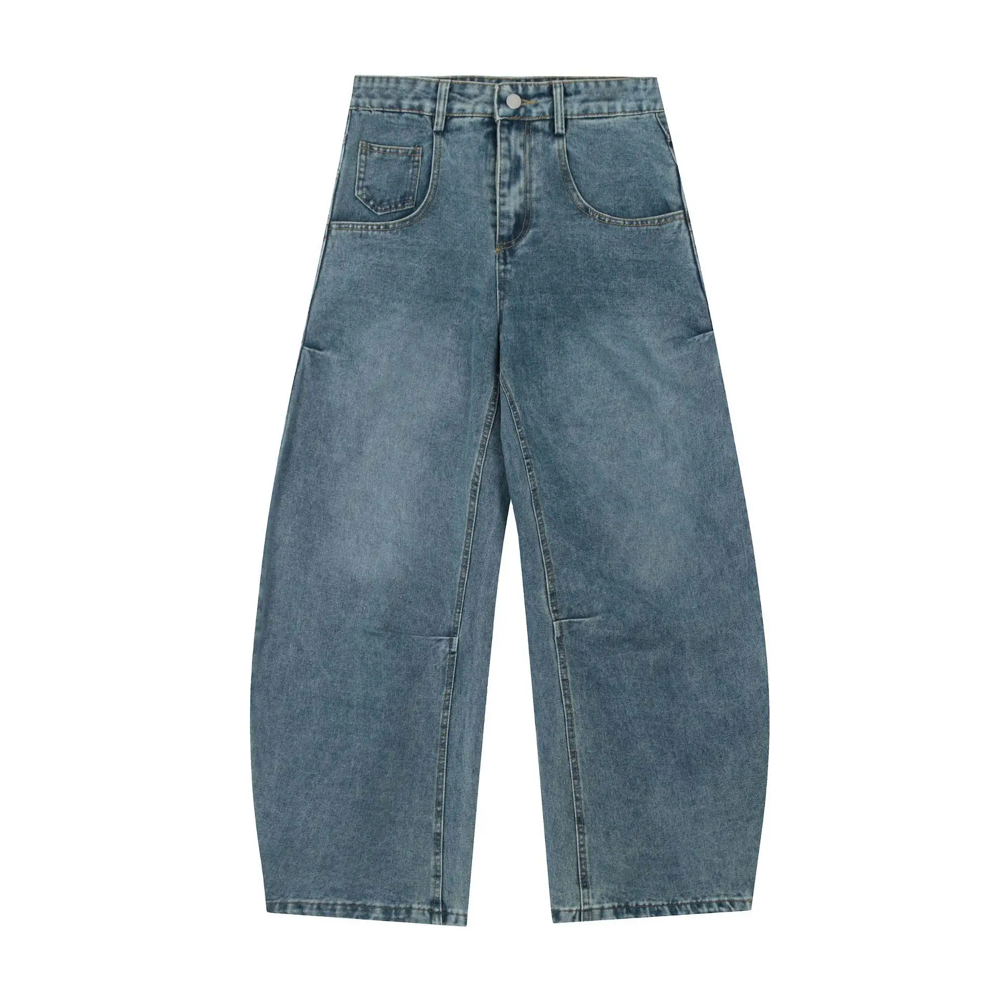 

Men's Cotton Jeans Long Leg Pants Blue Trendy Casual Straight Leg Fit No Brand mid Waist Iron Free Washed Spring Summer