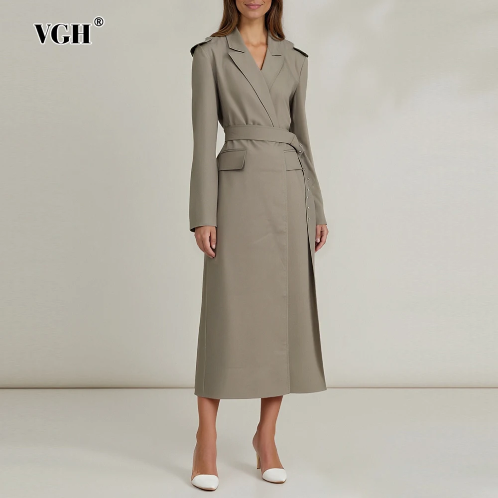 

VGH Solid Slimming Temperament Jackets For Women Lapel Long Sleeve Spliced Belt Autumn Elegant Jacket Female Fashion Style New