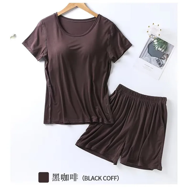 

Женский домашний комплект из модала больших размеров (M-3XL), 2 предмета, с мягкой подкладкой на груди, для лета.