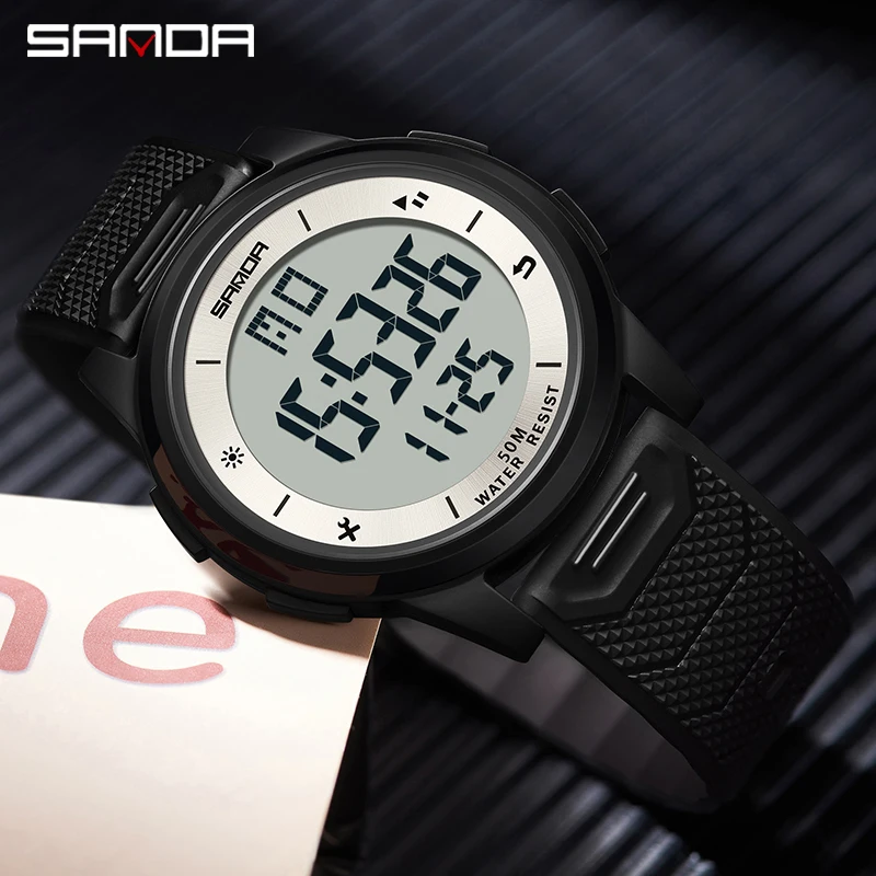 SANDA Fashion Simple White Sport Watches Men Military LED Digital Watch Alarm Clock Chronograph 50M Waterproof Relogio Masculino