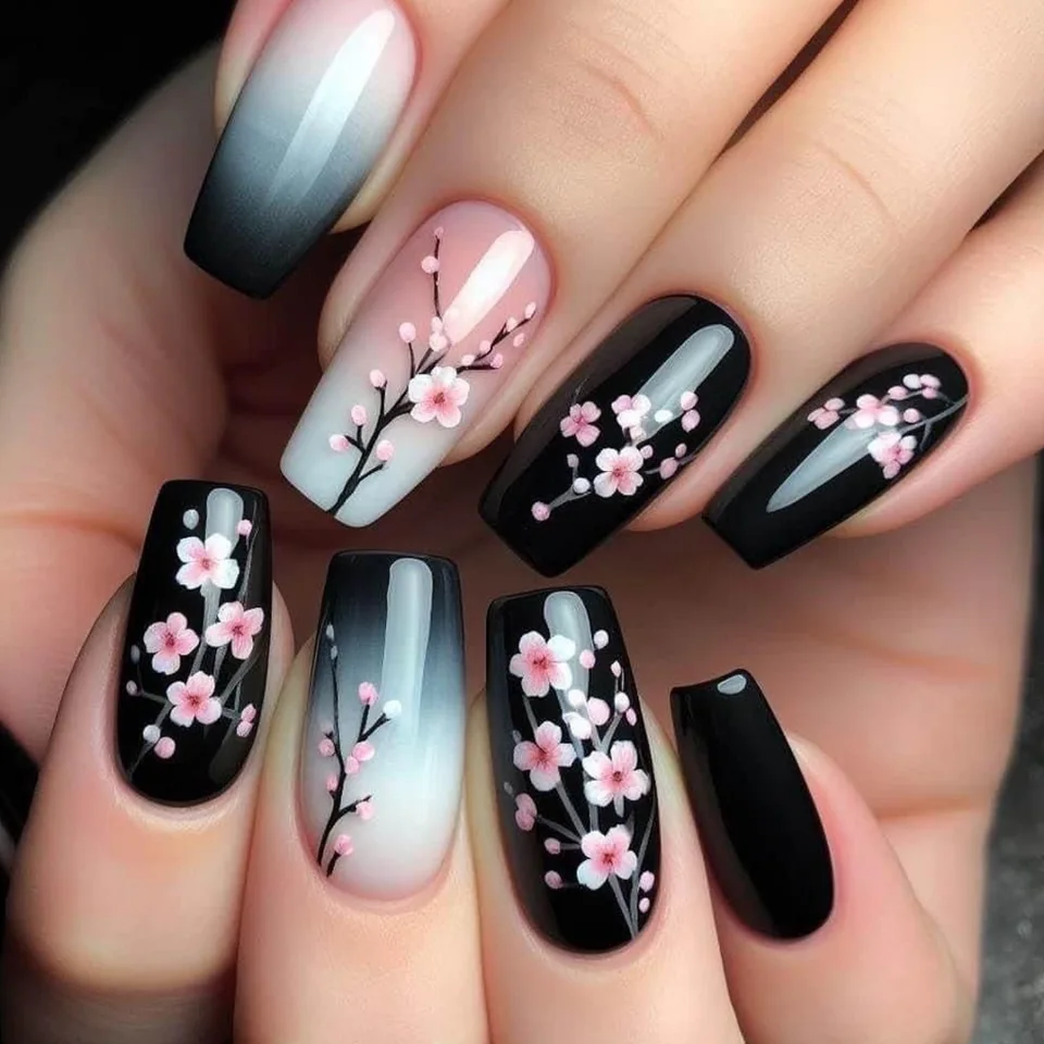 Uñas falsas de color nude con pequeñas flores, estilo ins simple, uñas postizas desmontables con pegamento 6
