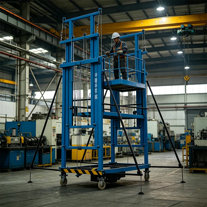 5m Telescopic Electric Lift Scaffolding 400kg Foldable Scaffold with Universal Brake Wheels for Painting Electrical Installation