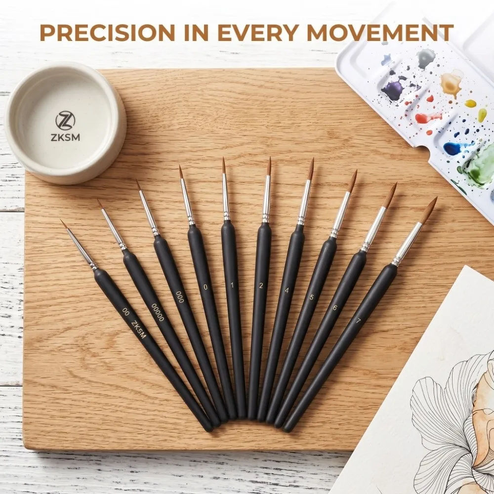11PCS Fine Outline Tip Nylon Hair Liner Brushes Precision Detailing Multi-medium Adaptation Painting Outline Brushes