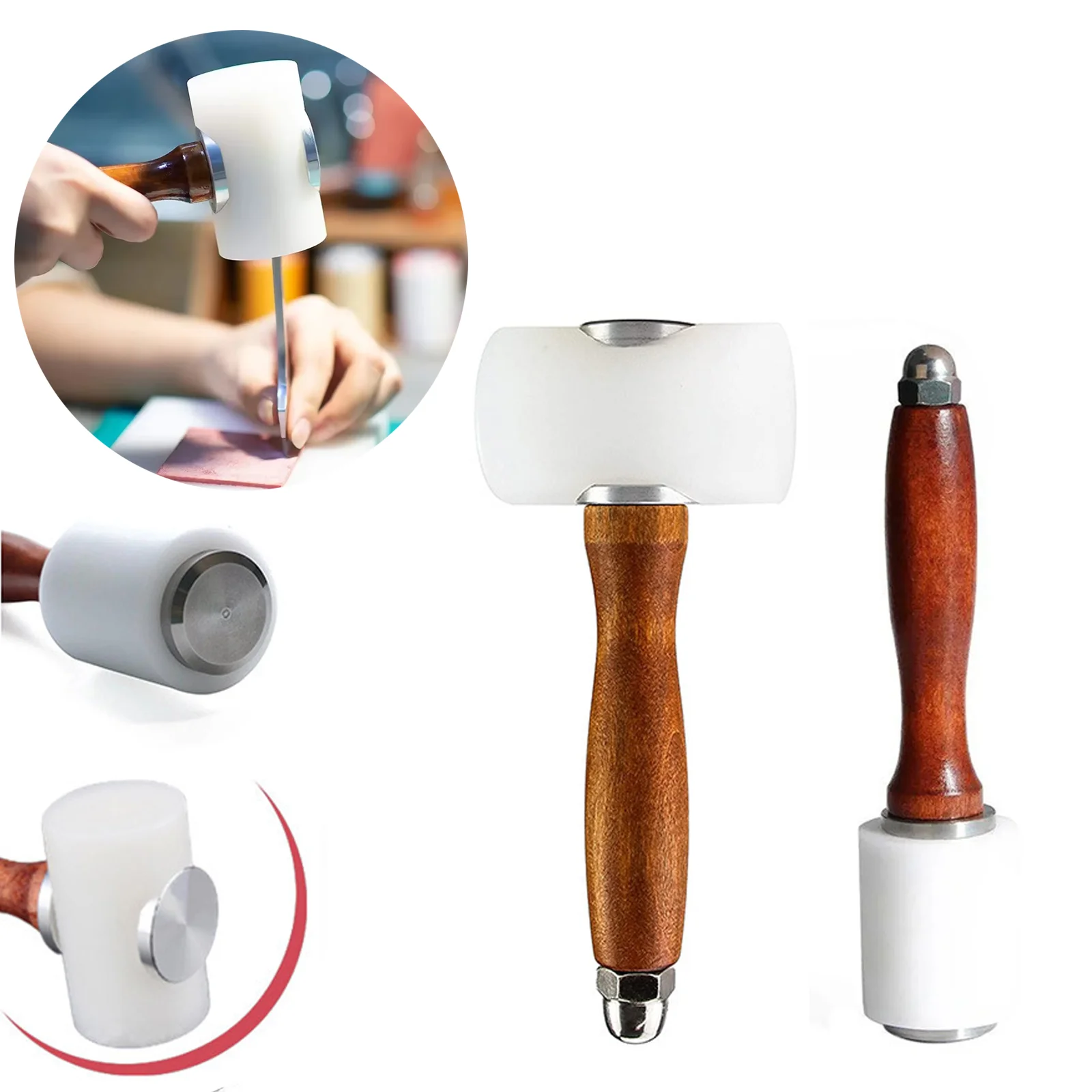 Rubber Hammer Mallet for Leatherwork Carving Cowhide Sew DIY CraftsLeathercraft Wood Handle Home Hand Tools Nylon Material