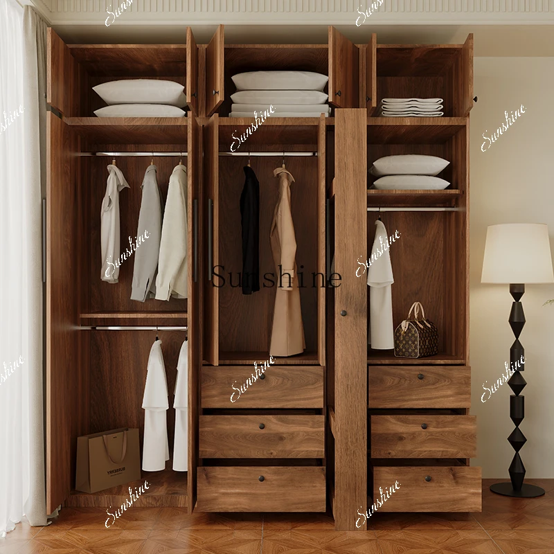 

Simple new Chinese solid wood wardrobe large capacity bedroom with mirror facing the door FT