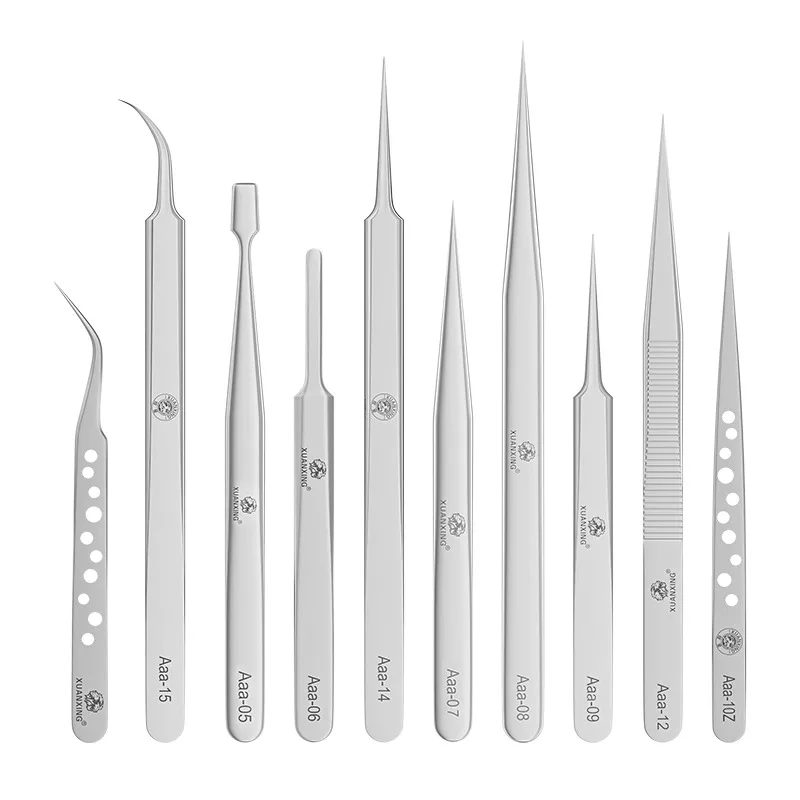 Xuanxing 帯電防止工業用ピンセット湾曲したストレートチップ精密ステンレス鉗子電話エレクトロニクス修理ハンドツール