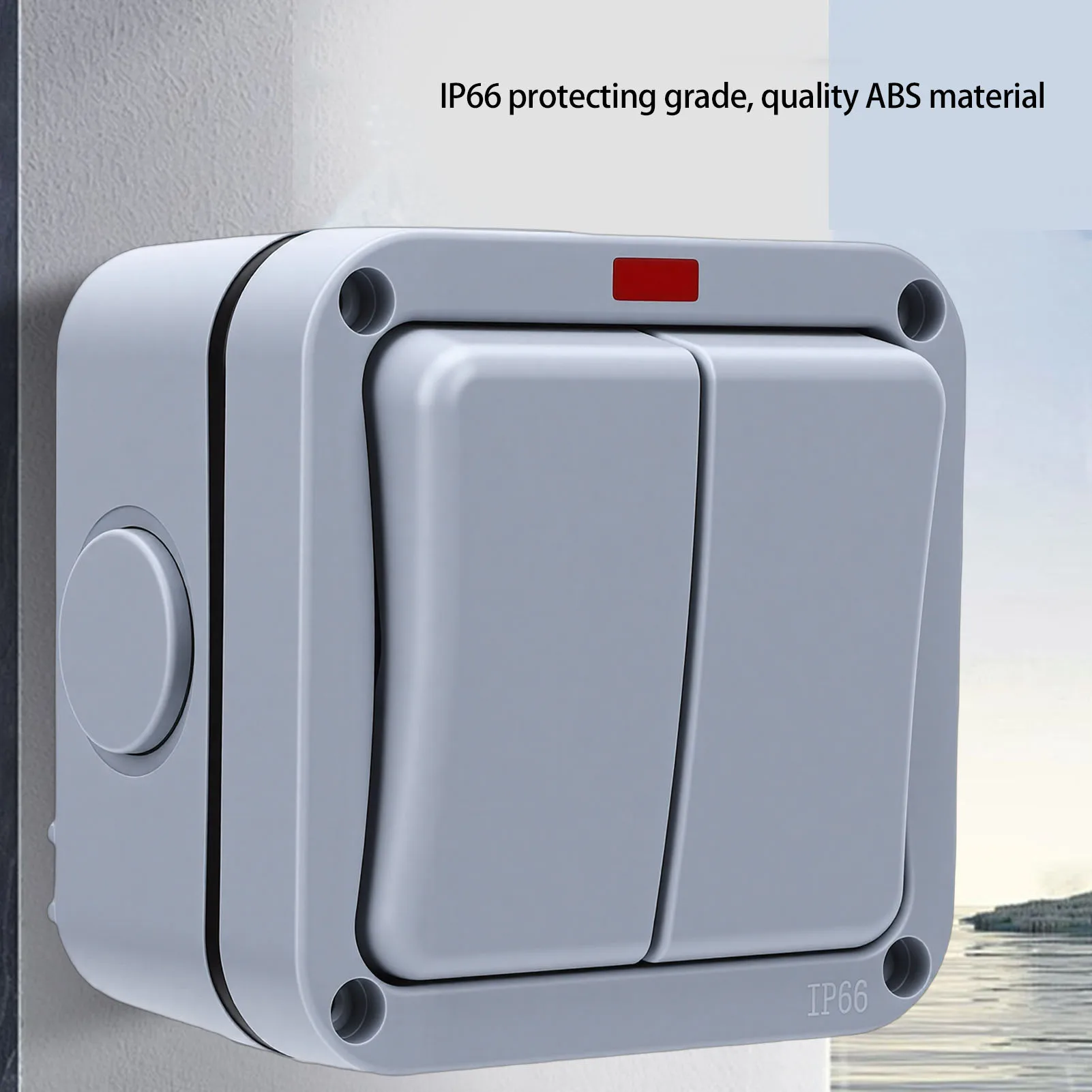 Outdoor Light Switch 20A Weatherproof IP66 Water Proof 2 Gang 2 Way Dual Exterior Electrical Control with Indicator Light