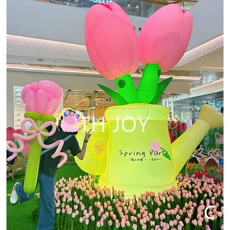 fast air ship to door, giant inflatable flower watering can model, advertising tulip watering top with light for event