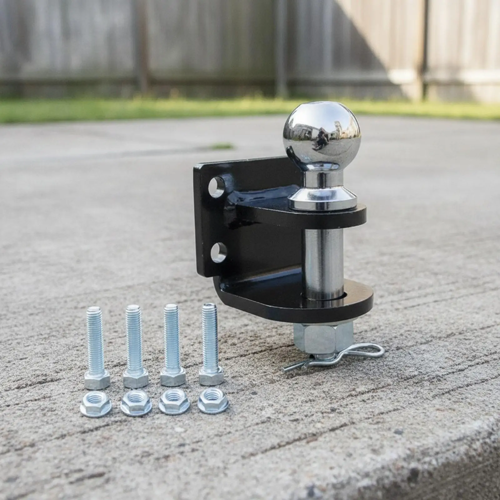 Towing Connection Adapter Steel Hitch with Chrome Ball and Locking Pin for Utility Trailer Rig Setup