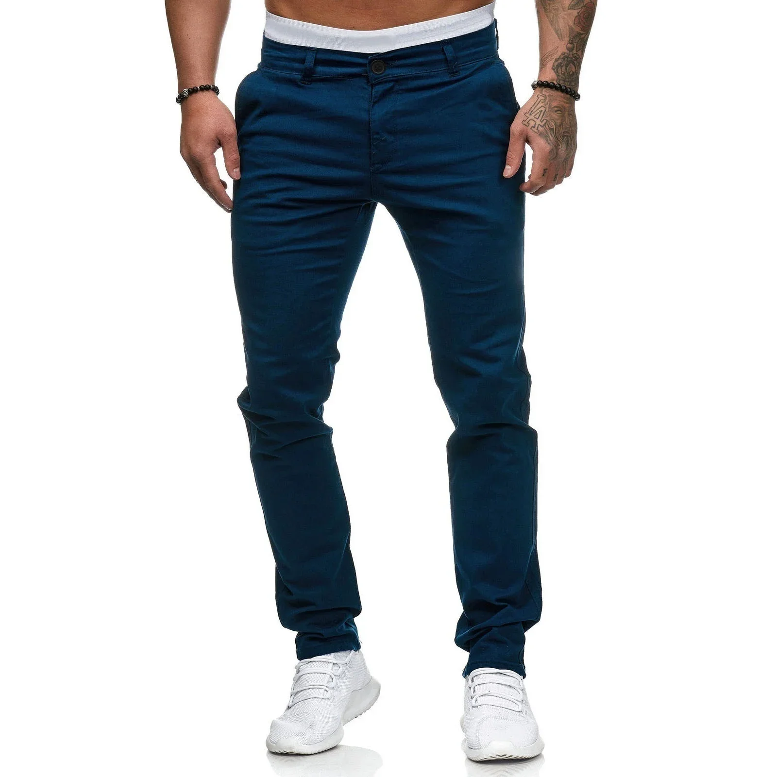 Pantalones de negocios de Color sólido para hombre, pantalones de trabajo formales, pantalones ajustados de pierna recta, pantalones casuales, nuevo, 2024