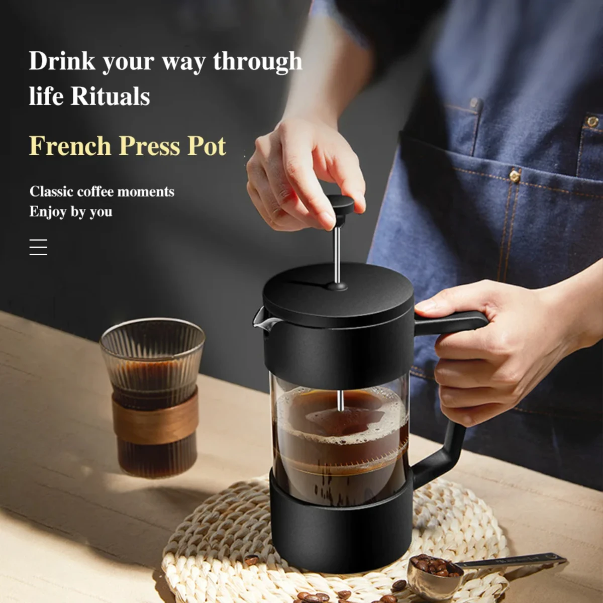 350ML/600ML/1000ML French Press  High Borosilicate Glass House Coffee Brewer Milk Foam Frother Barista Tea Maker