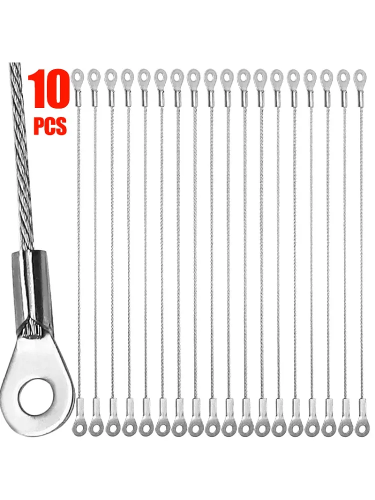 10/1 Pièces Cordon de sécurité anti-chute en câble métallique court avec œillets en acier inoxydable de 1-2 mm d'épaisseur et verrouillage par chaîne