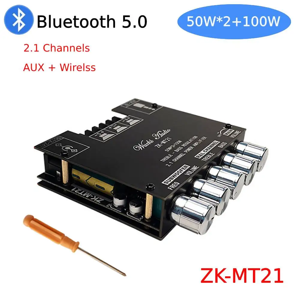 MT21 TB21 TPA3116 2.1 Channel Bluetooth 5.0 Subwoofer Amplifier Board 50WX2+100W Power Audio Stereo Amplifier Board Bass AMP AUX