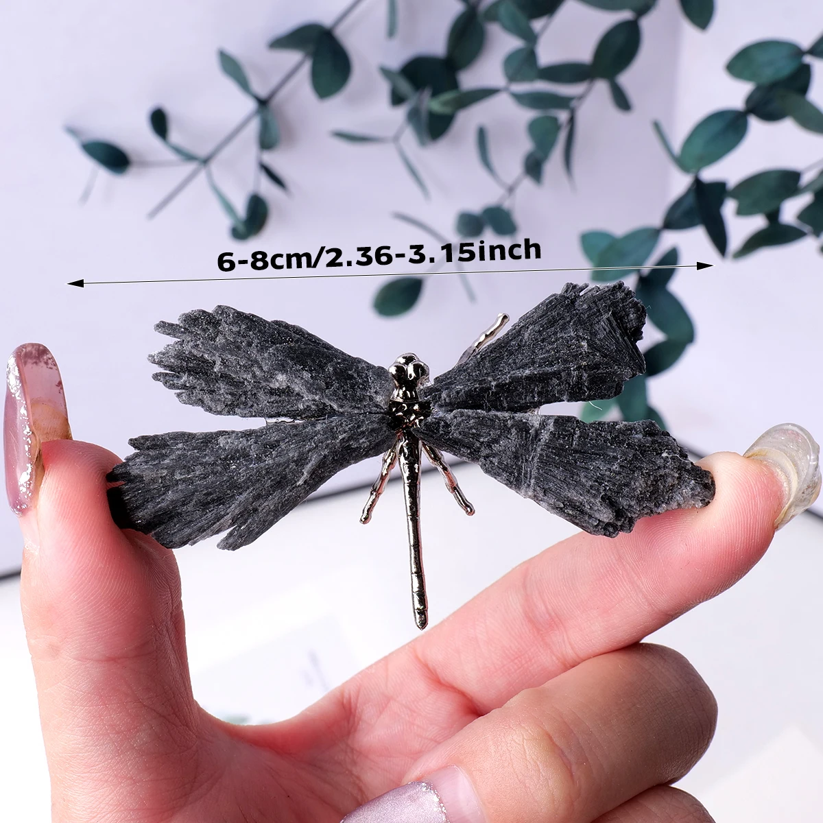 1pc Natural Crystal Stone Black Tourmaline Flame Feather DIY Dragonfly Animal Divination Decoration Wholesale Home Decoration