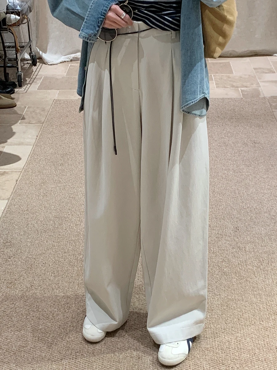 

BRIVIN Korean Sle High Waist Loose Straight Leg Casual Pants Women's Autumn New Arrival Apricot Color Slimming Wide Leg Pants