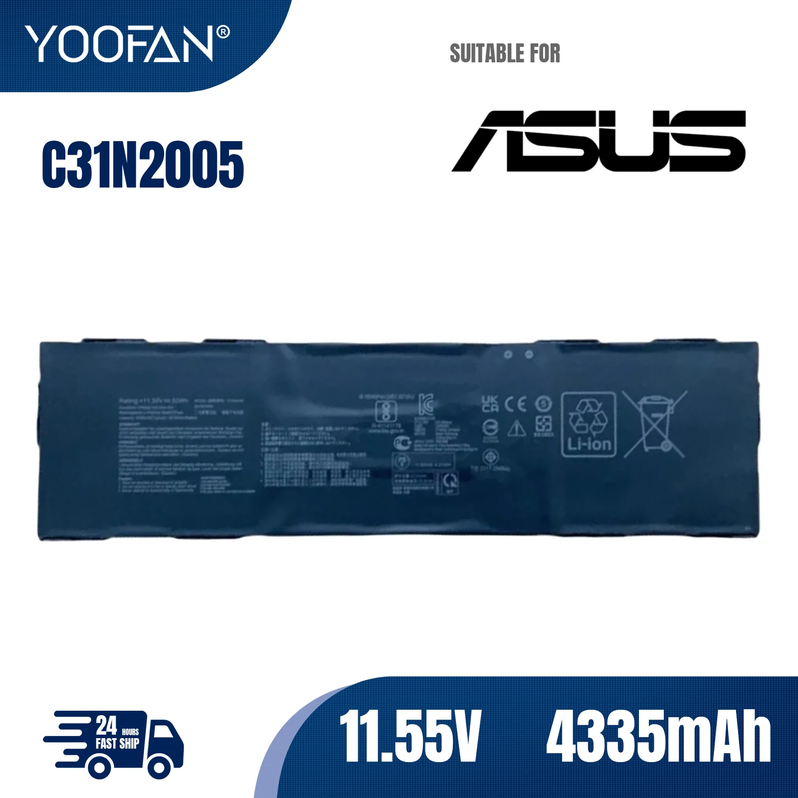 

YOOFAN C31N2005 Laptop Battery For ASUS Chromebook CX9 CX9400CEA CX3 CX3400FMA Series Notebook 0B200-03810000 11.55V 50WH