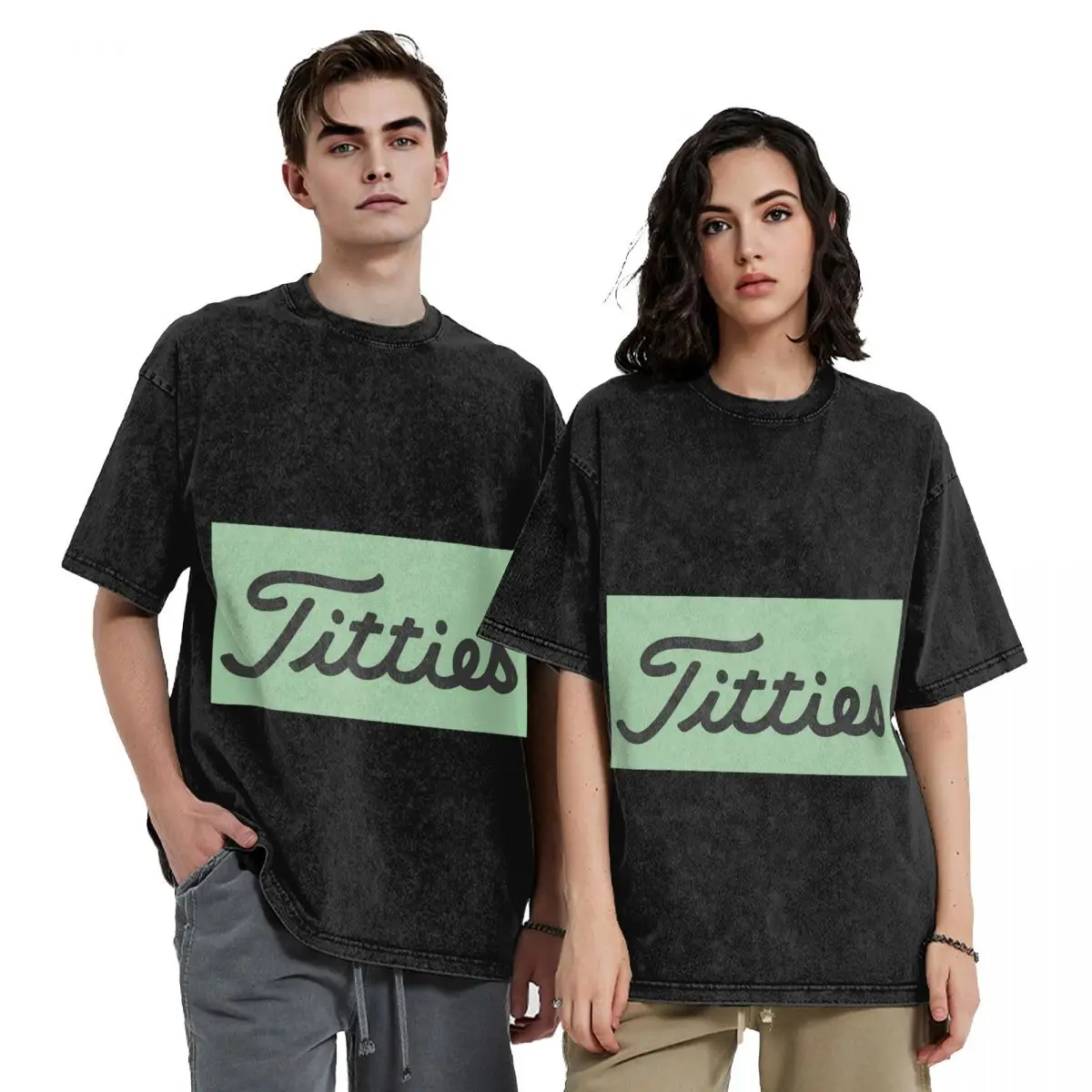 Titties Golf Ball Hip Hop Short Sleeve T-Shirts Washed Tops Tees Streetwear T Shirt Oversized for Men woman