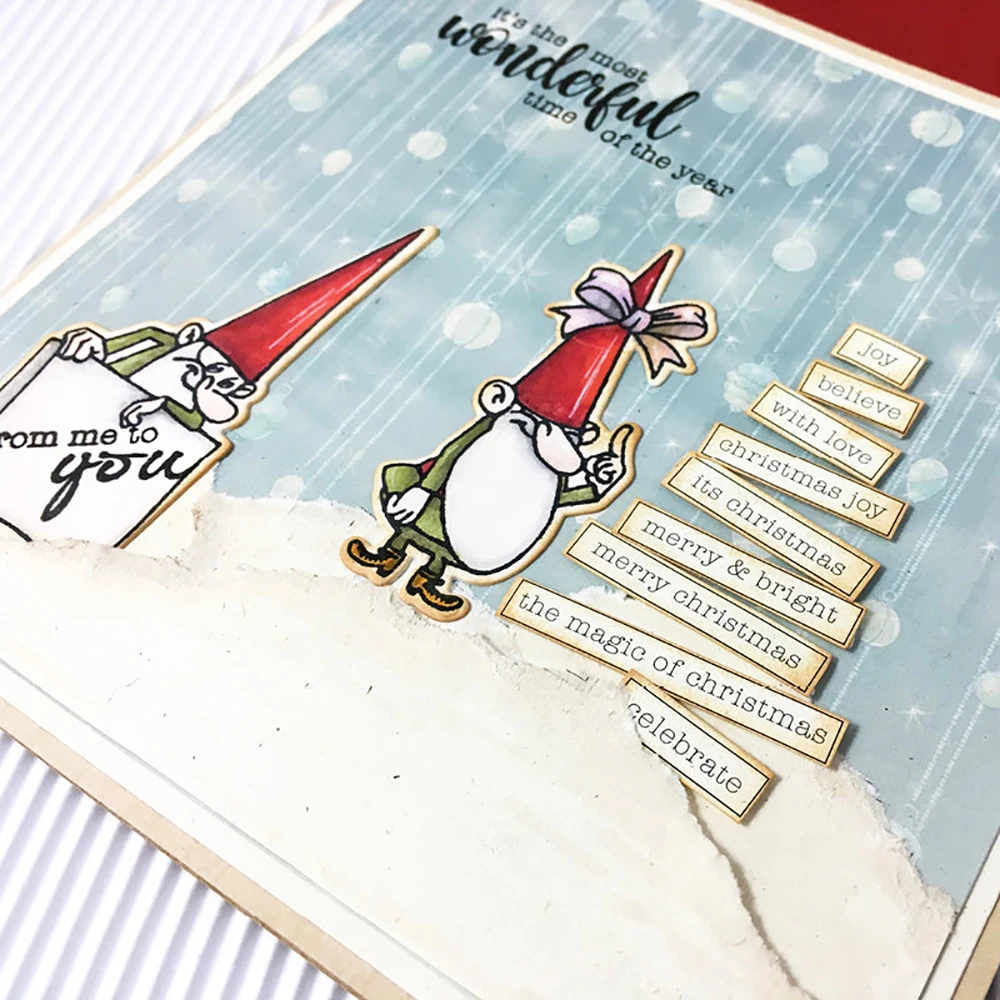 ฤดูหนาวสัตว์เพนกวินล้างแสตมป์และตัด Dies คริสต์มาส Gnomes ตกแต่ง Die ชุดแสตมป์สําหรับ DIY Scrapbooking Card ทํา