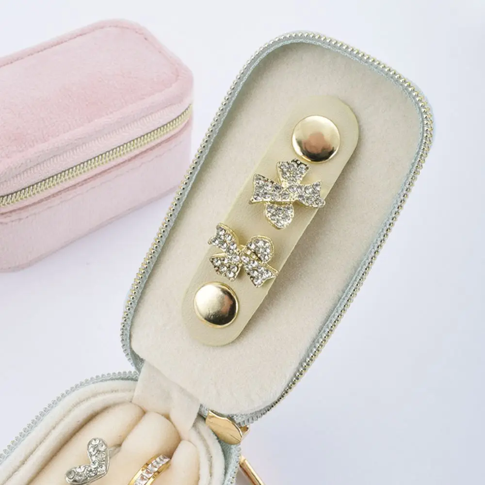 

Mini Size Jewelry Storage Box Zipper Closure Velvet Material Jewelry Organizer Multi-partition Candy Color Ring Box Travel Use
