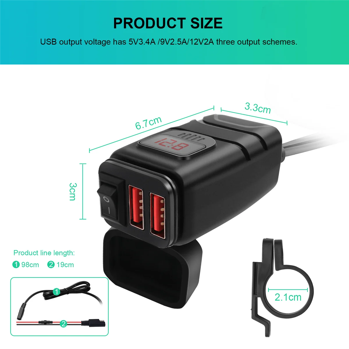 Dual USB 12V Waterproof Motorcycle Handlebar Charger Quick Charger 3.0 with Voltmeter USB Motorcycle Charger Adapter