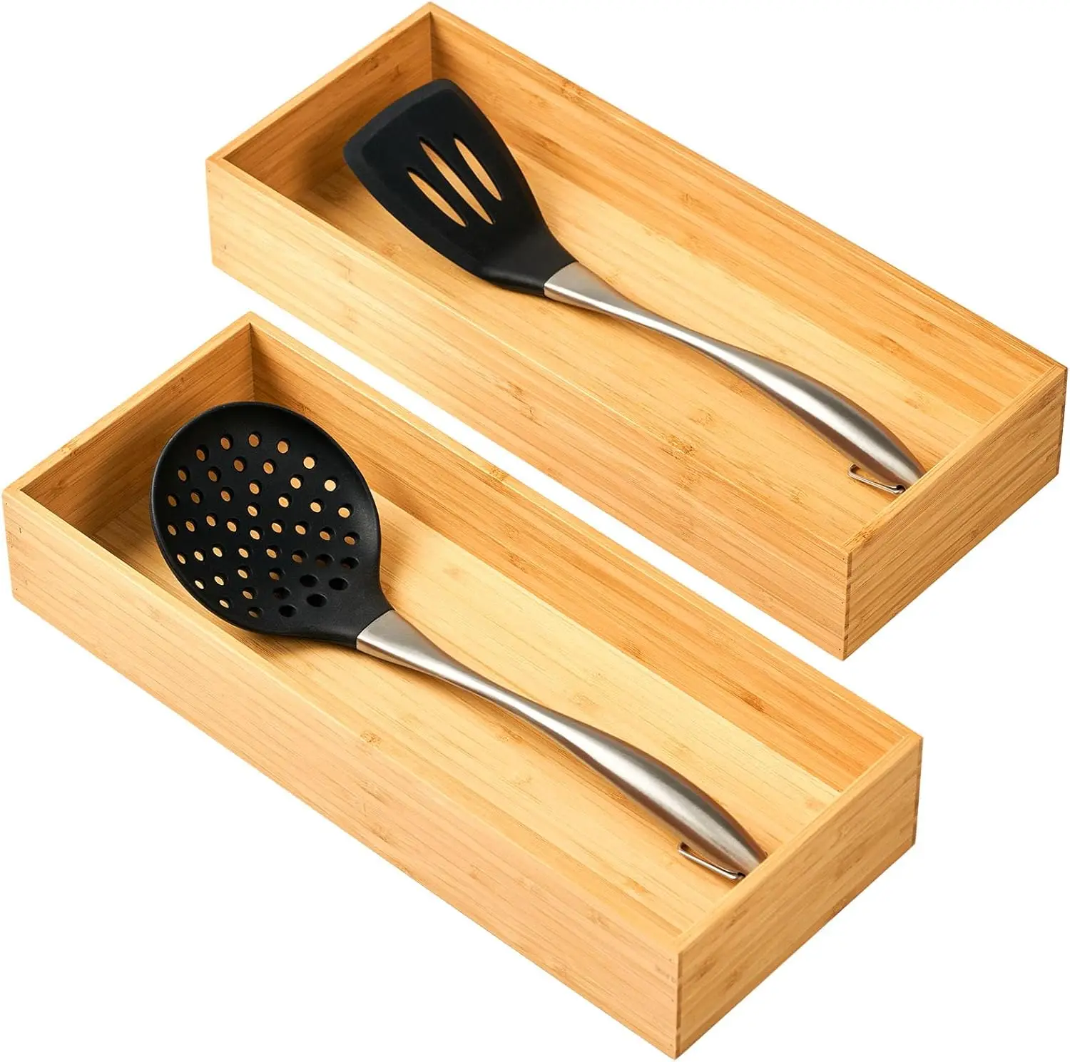 

Bamboo Kitchen Utensils Organizer, Extra High Silverware Drawer Tray, Flatware Cutlery Storage Box, Multi-Use Holder in