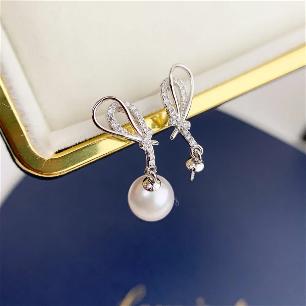 DIY Pearl Accessories S925 Pure Silver Ear Stud Empty Support Fashion Silver Earring Support Fit 7-12mm Round Elliptical Beads