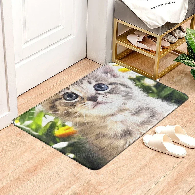 House Cure Warm Entrance Decorative Carpet Natural and Cute Cat Design Bathroom Door Mat for Living Room Non-slip Absorption Pad