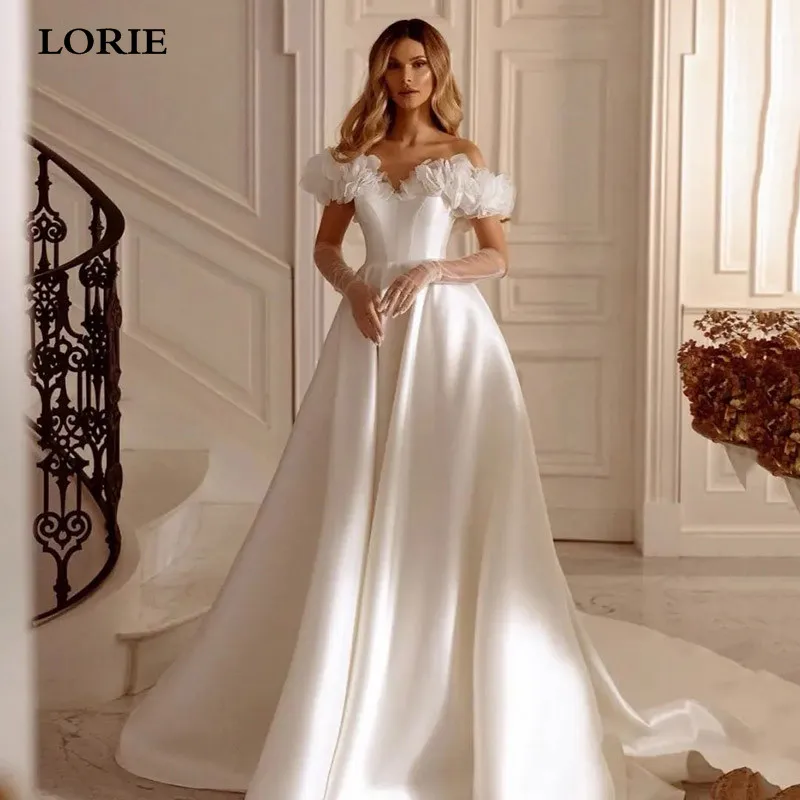 LORIE Vestidos De Novias 2024 Mermaid Wedding Dresses Puff Sleeve Bride Dresses Sodr Satin Side Split Boho Bridal Gowns