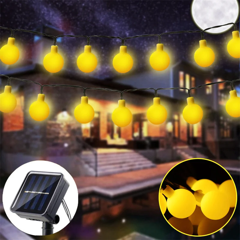 

Outdoor Garden Solar Garland Lamp Festoon LED Fairy Solar Globe Ball String Light Wedding Party Valentine's Day Ramadan Decor