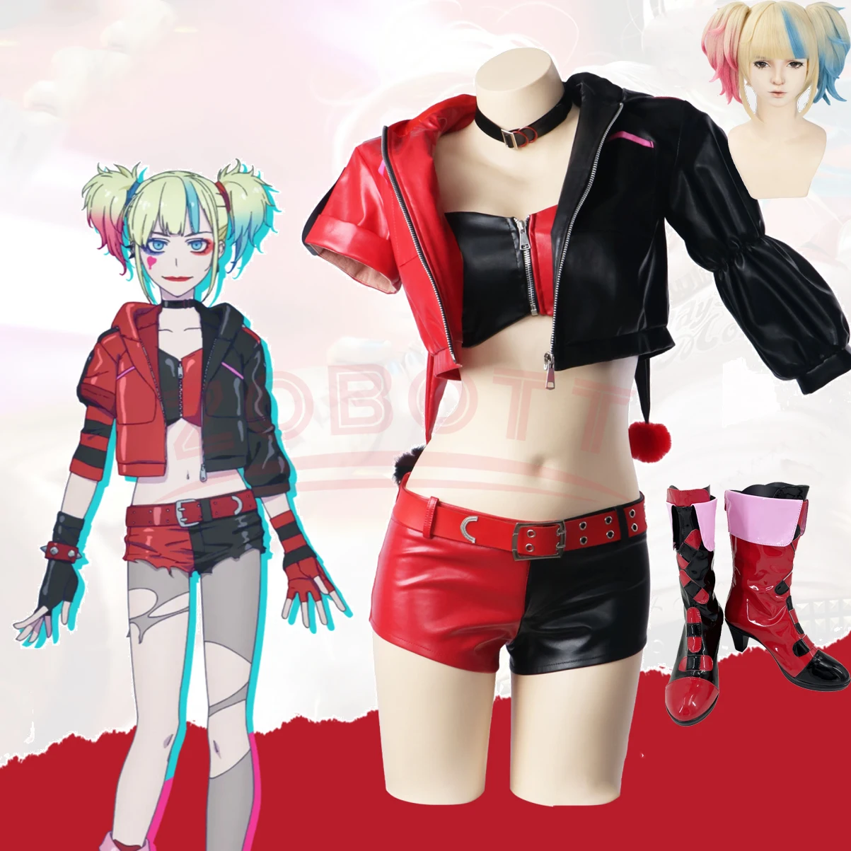 

Halloween Harley Cosplay Costume Anime Quinzel Suicide Isekai Joker Girl Squad Halloween Set Wig Clown Woman Suusaido