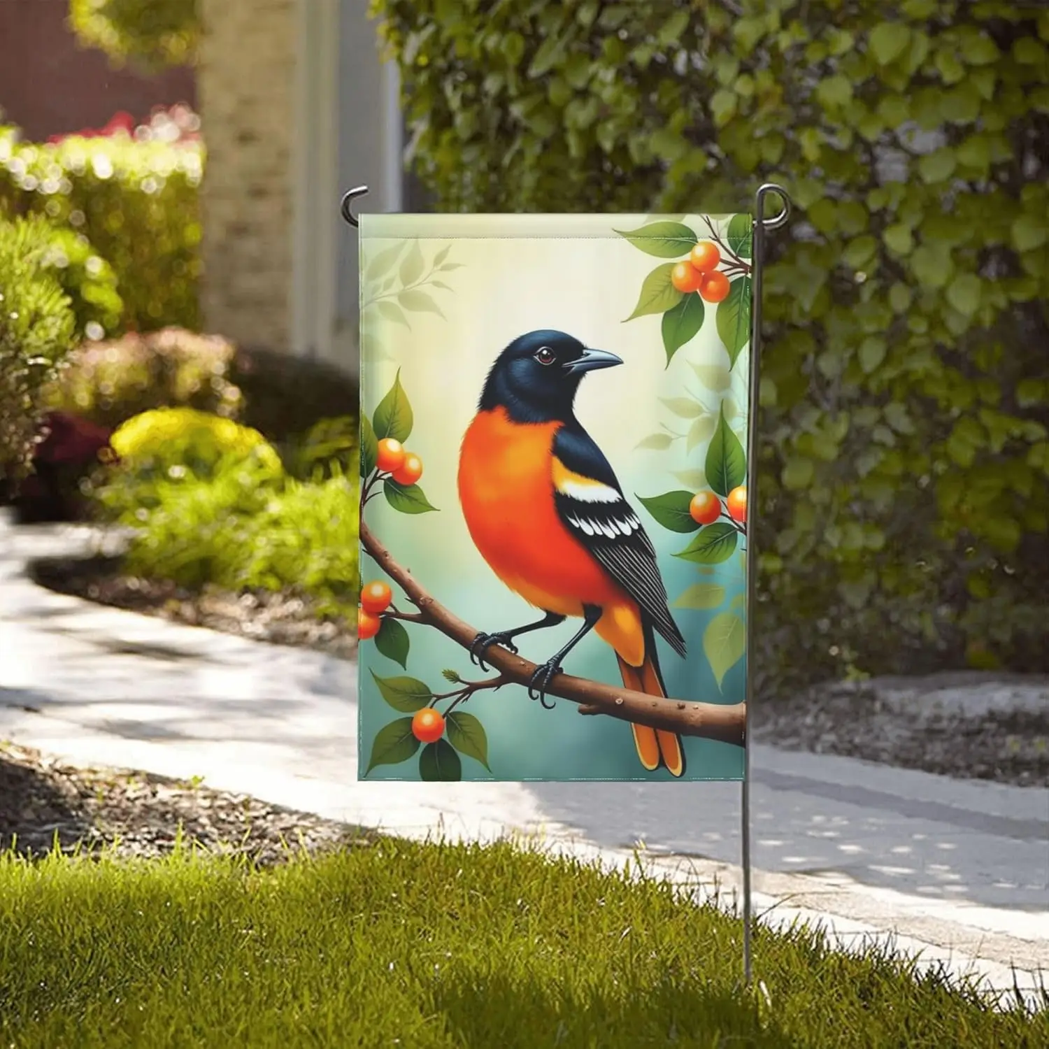 Doublesided Baltimore Oriole Bird Garden Flag, 12x18 Inch Outdoor Yard Flag, Spring Summer Seasonal Decor, Beautiful Bird, V AAS