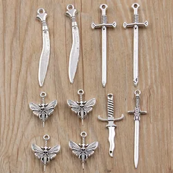 10PCS 5 Styles Wholesale Mixed Alloy Antique Knight Sword Knife Charms For Jewelry Making DIY Handmade Weapons Pendant