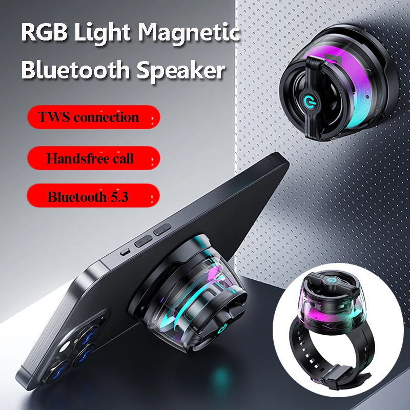 Mini Outdoor Magnetic Bluetooth Speaker RGB Light Wearable Bluetooth Subwoofer Wireless TWS MP3 Music Player with Microphone