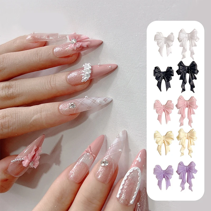 50 pz Nail Decorat Parti Carine Nastro Lungo Ondulato Arco Unghie artistiche Accessori 2 Formati Arco di Nastro Colorato 3D Resina Unghie Pendenti e Ciondoli Giapponese