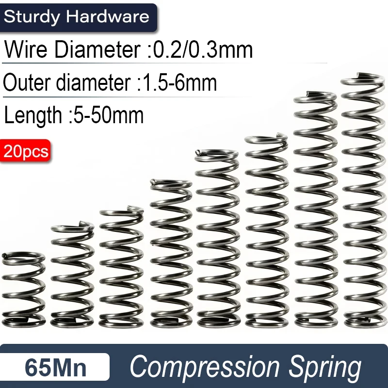 Precision Micro Compression Spring 0.2-0.3mm Wire 1.5-6mm OD 65Mn Steel 20Pcs for Industrial Lab Instrument
