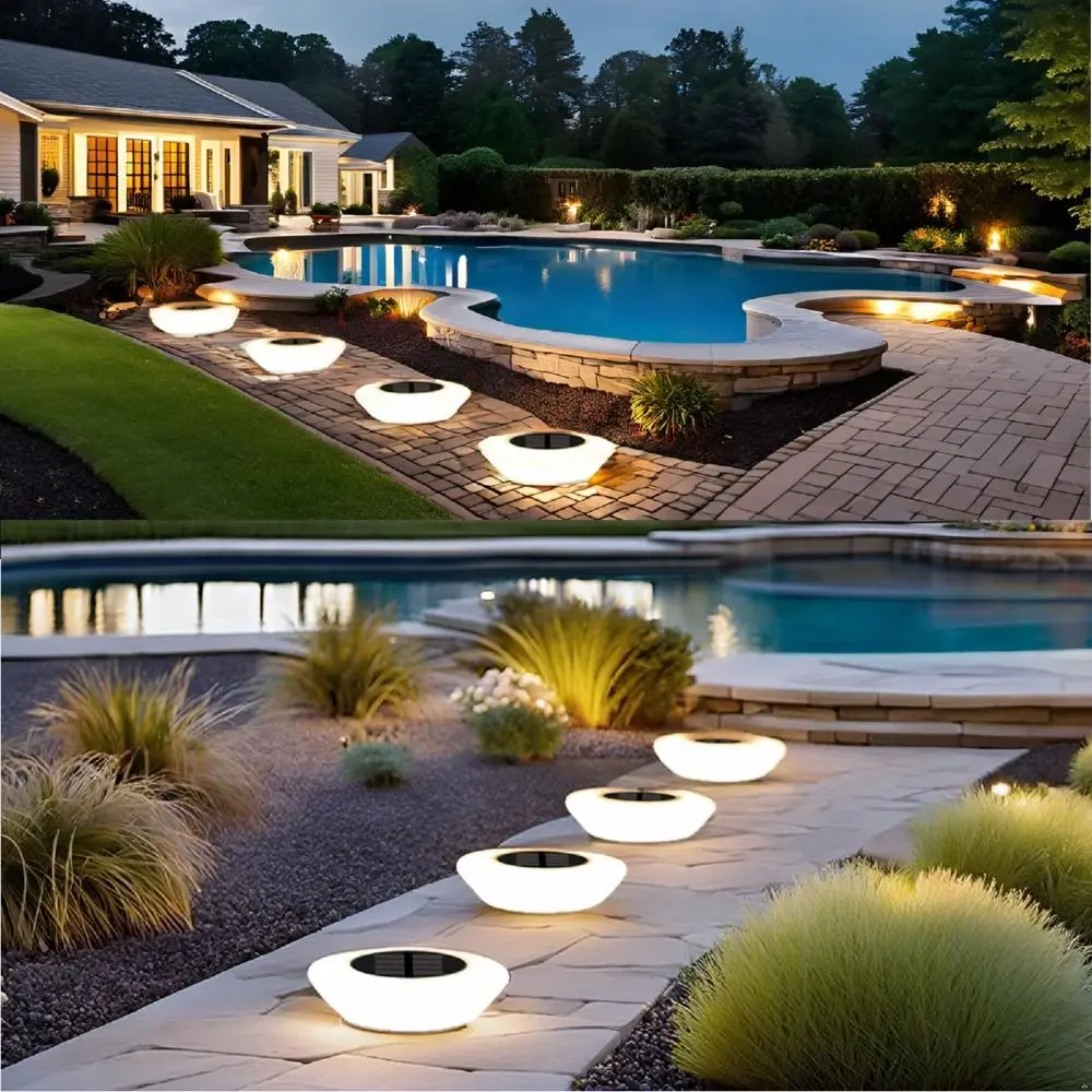 Lampu Dek Tahan Air Lampu Taman Tenaga Surya Bentuk Bulat Lampu Taman Tenaga Surya 14Led Hangat /Putih/ Lampu Bawah Tanah Tenaga Surya