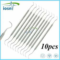 10PCS Stainless Steel Double Head Dental Tool Dentist Teeth Clean Hygiene Explorer Probe Hook Pick Dentists Instruments