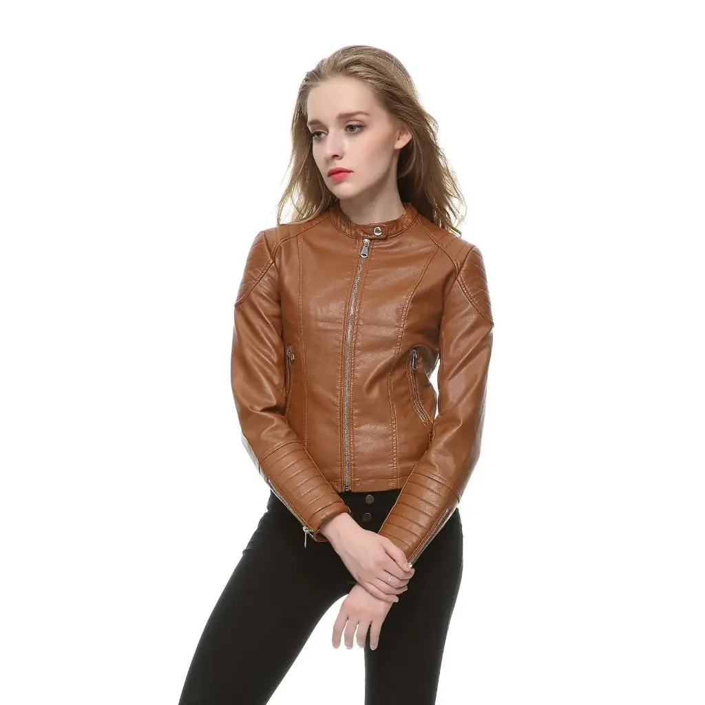 

Women's Slim PU Leather Jacket American Personality Street Motorcycle Style Fashionable Autumn New European Design